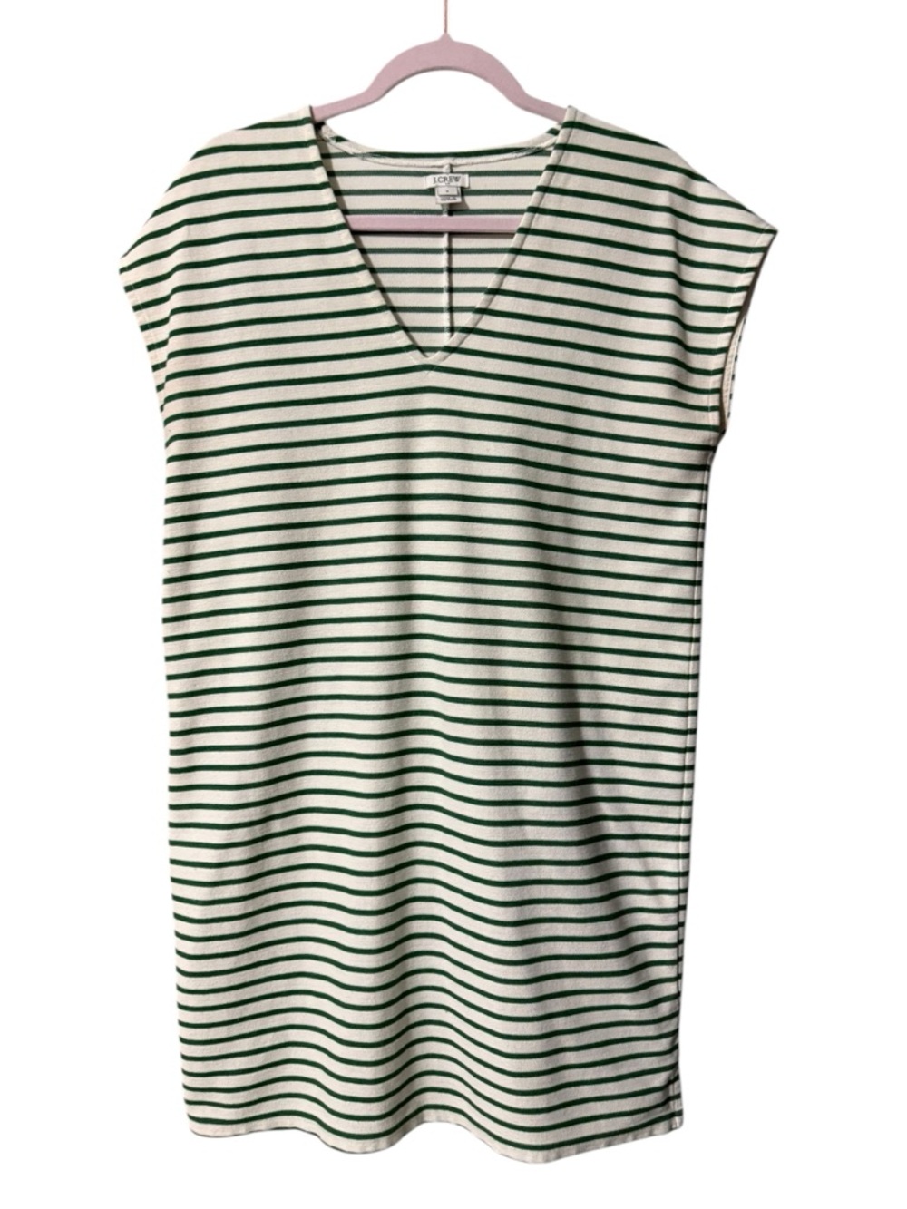 J. Crew White and Green Striped V-Neck Knit Shift Dress size Small - Picture 3 of 7